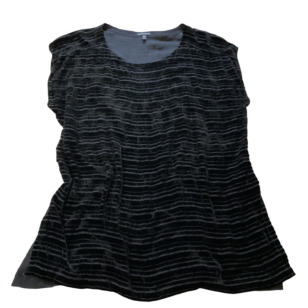 Eileen Fisher Womens XL Black Devore Velvet Burnout Stripe Sleeveless Top